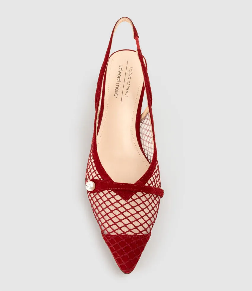DAWN55 Mesh Slingback with Strap in Cherry Suede sold by Edward Meller product image thumbnail 5