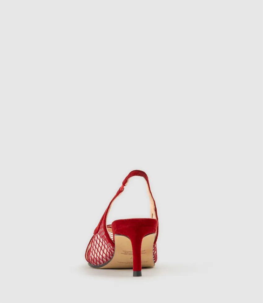 DAWN55 Mesh Slingback with Strap in Cherry Suede sold by Edward Meller product image thumbnail 4