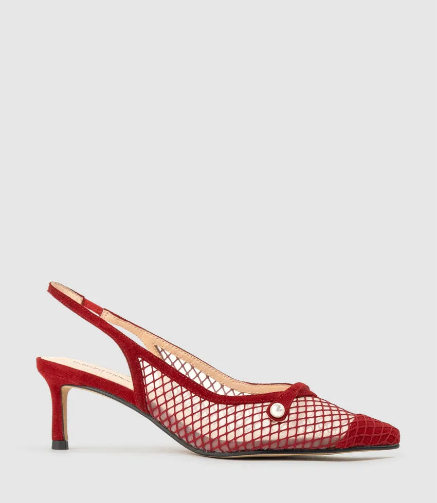 DAWN55 Mesh Slingback with Strap in Cherry Suede sold by Edward Meller product image thumbnail 3
