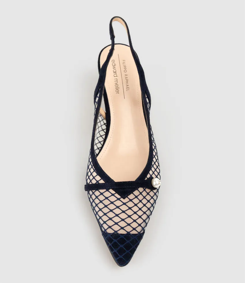 DAWN55 Mesh Slingback with Strap in Navy Suede sold by Edward Meller product image thumbnail 5