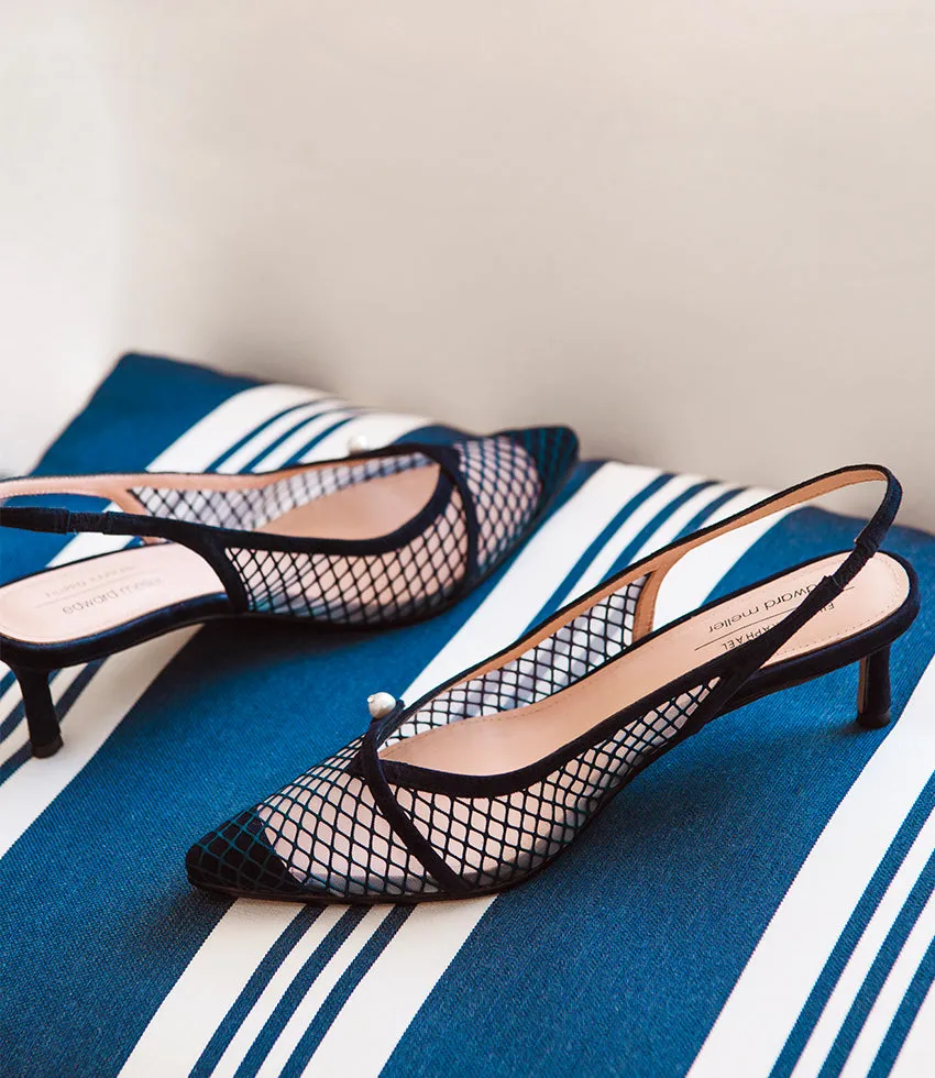 DAWN55 Mesh Slingback with Strap in Navy Suede sold by Edward Meller product image thumbnail 4