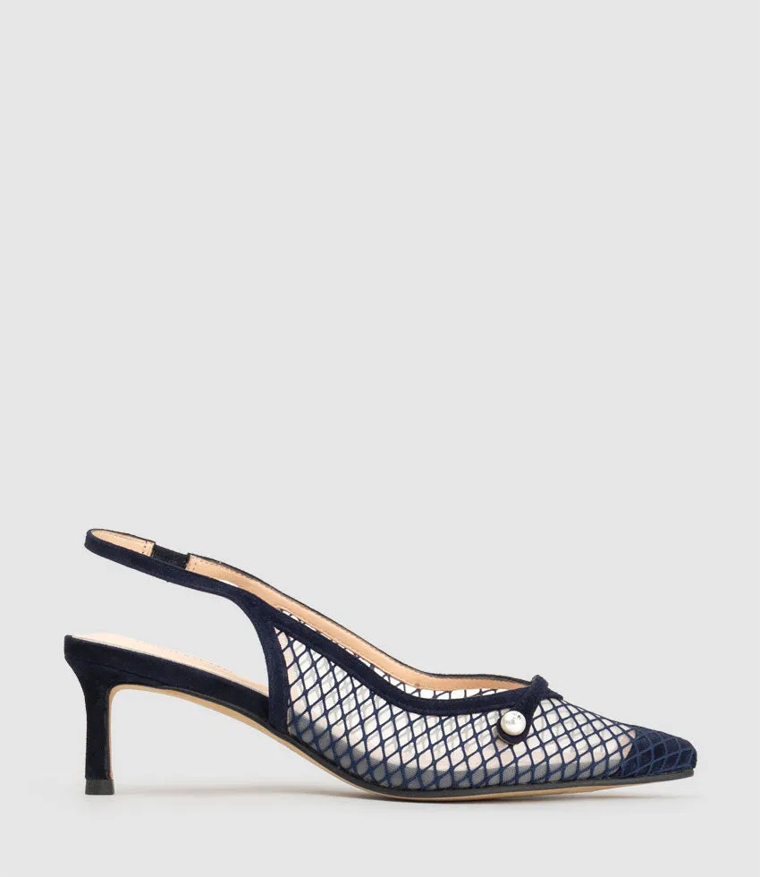 DAWN55 Mesh Slingback with Strap in Navy Suede sold by Edward Meller product image thumbnail 2
