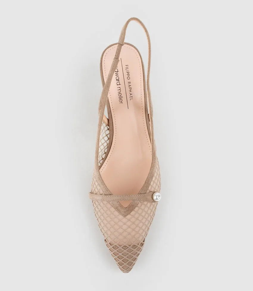 DAWN55 Mesh Slingback with Strap in Nude Suede sold by Edward Meller product image thumbnail 4