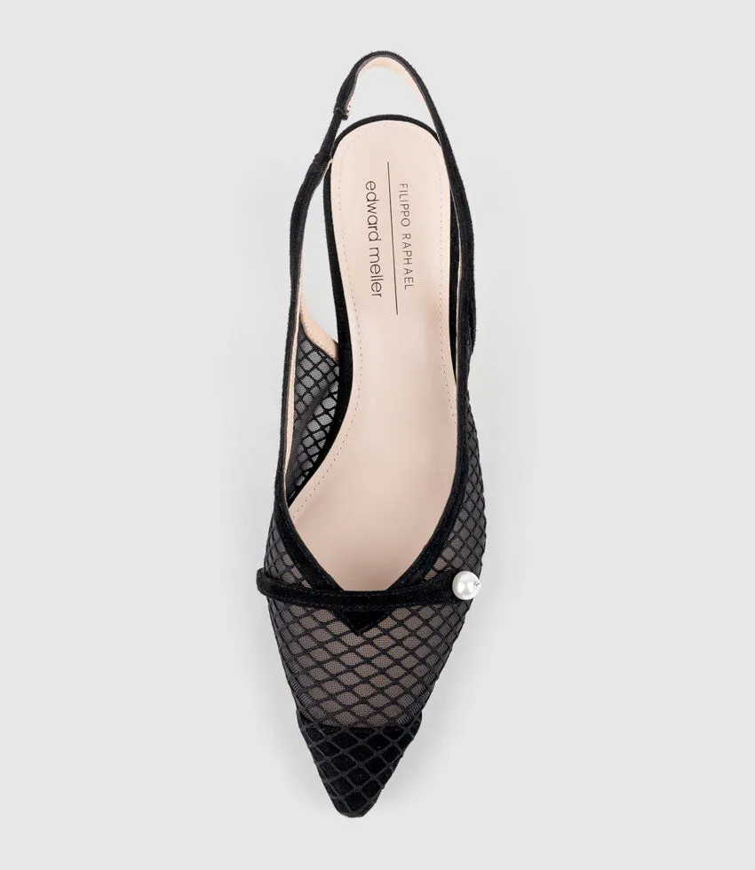 DAWN55 Mesh Slingback with Strap in Black Suede sold by Edward Meller product image thumbnail 4