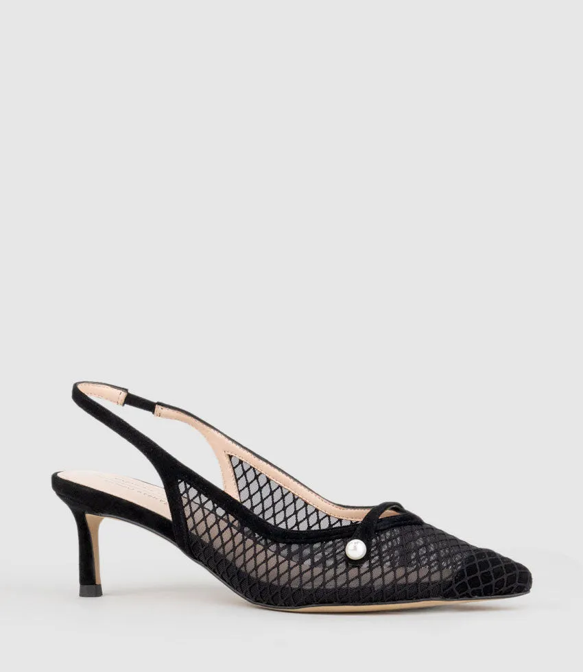 DAWN55 Mesh Slingback with Strap in Black Suede sold by Edward Meller product image thumbnail 2