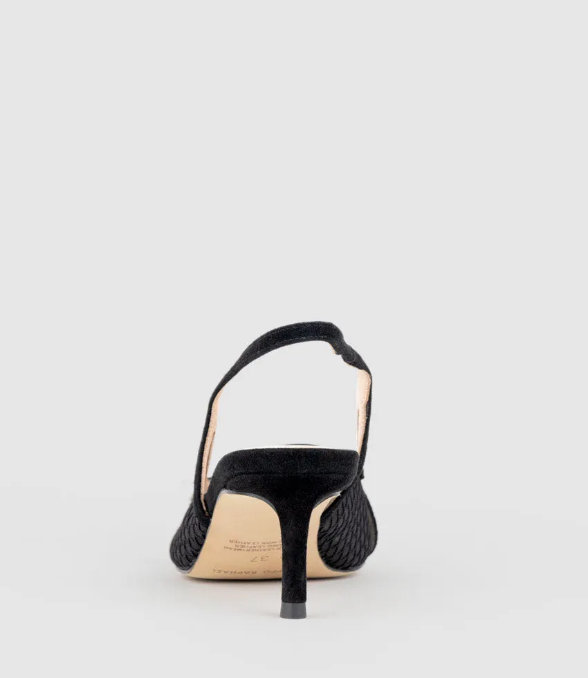 DAWN55 Mesh Slingback with Strap in Black Suede sold by Edward Meller product image thumbnail 3