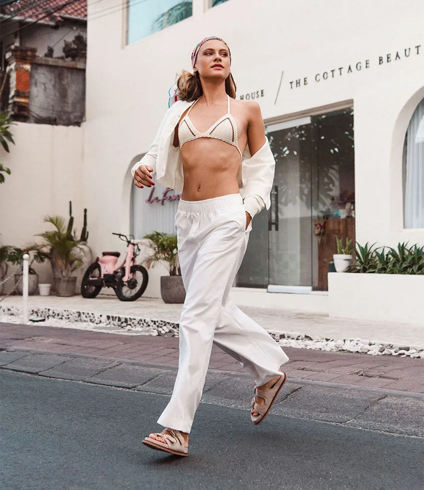 KALIN Two Strap Slide on Footbed in Natural Suede sold by Edward Meller