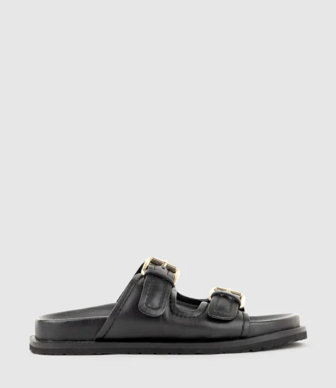 KALIN Two Strap Slide on Footbed in Black sold by Edward Meller