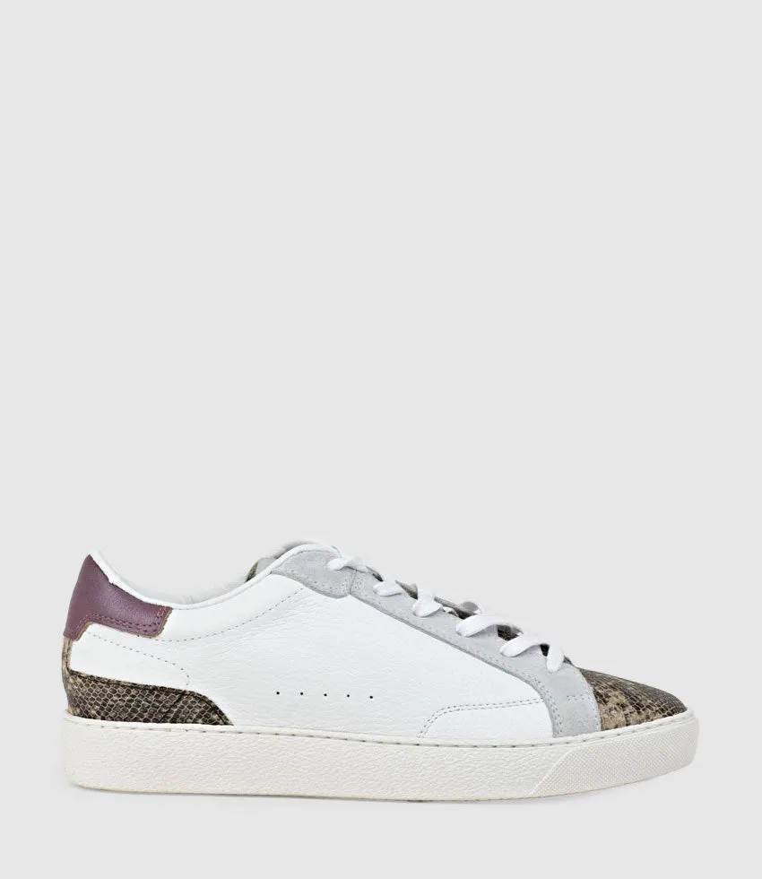 JOSETTE Sneaker with Accents in Snake Combo sold by Edward Meller