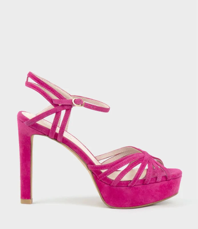 SYRIA110 Multistrap Platform Sandal in Hot Pink Suede sold by Edward Meller