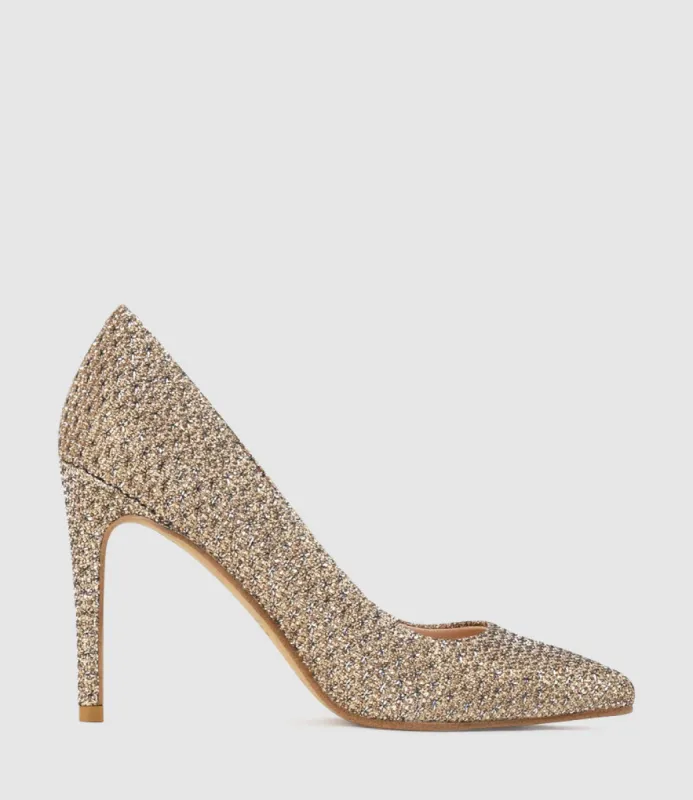 GAGA 100mm Pointed Toe Pump in Copper Metallic Fabric sold by Edward Meller