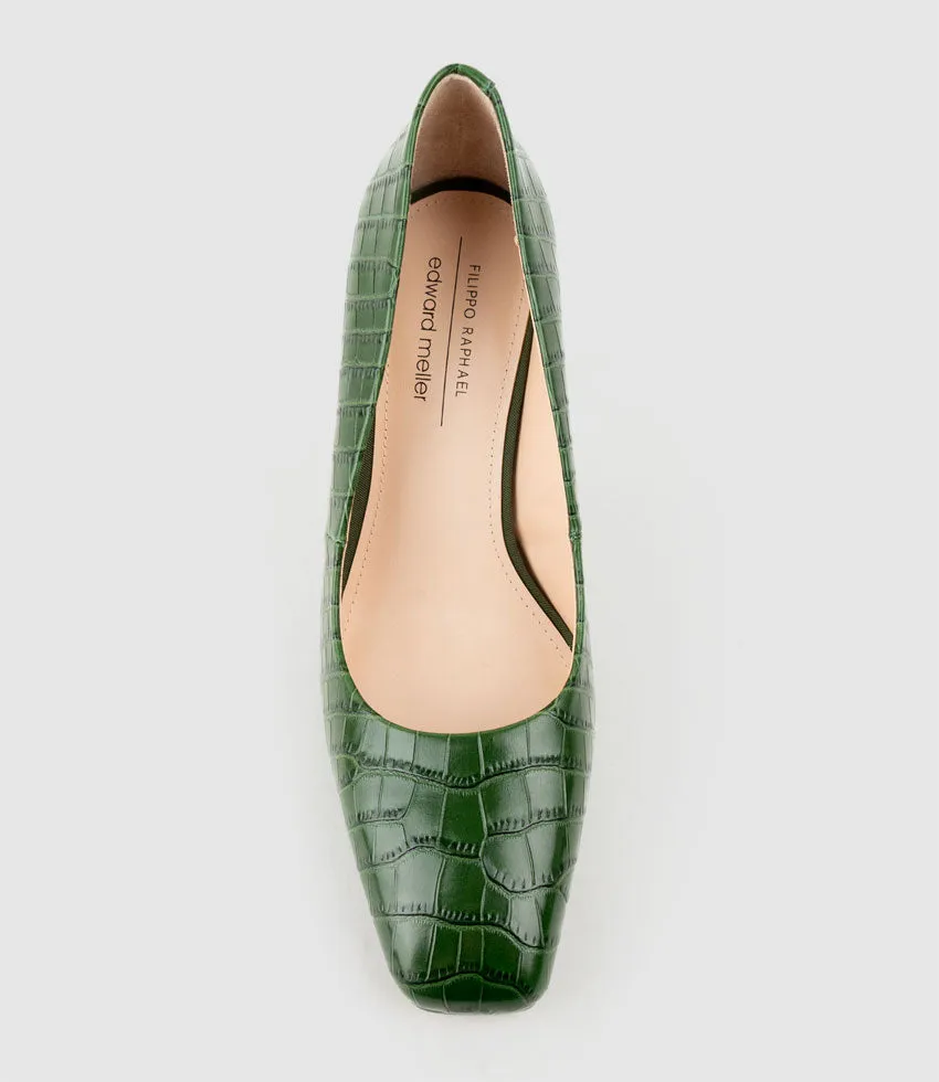 BROOKLYN85 Square Toe Pump in Green Croc sold by Edward Meller product image thumbnail 4