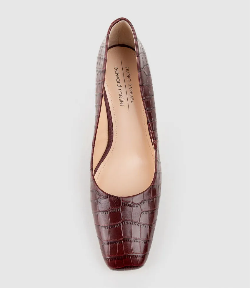 BROOKLYN85 Square Toe Pump in Bordeaux Croc sold by Edward Meller product image thumbnail 4