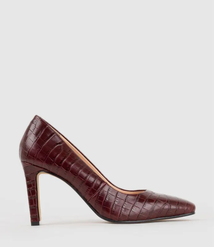 BROOKLYN85 Square Toe Pump in Bordeaux Croc sold by Edward Meller