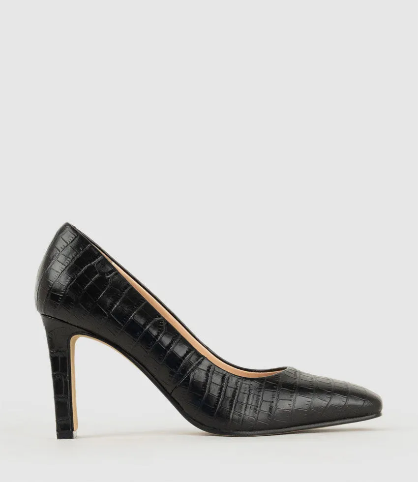 BROOKLYN85 Square Toe Pump in Black Croc sold by Edward Meller