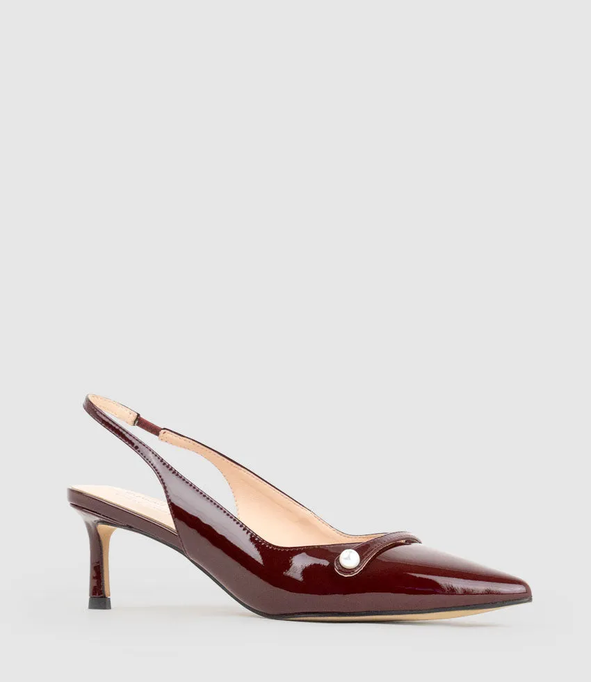 DIVINE55 Slingback Pump with Pearl in Wine Patent sold by Edward Meller product image thumbnail 2
