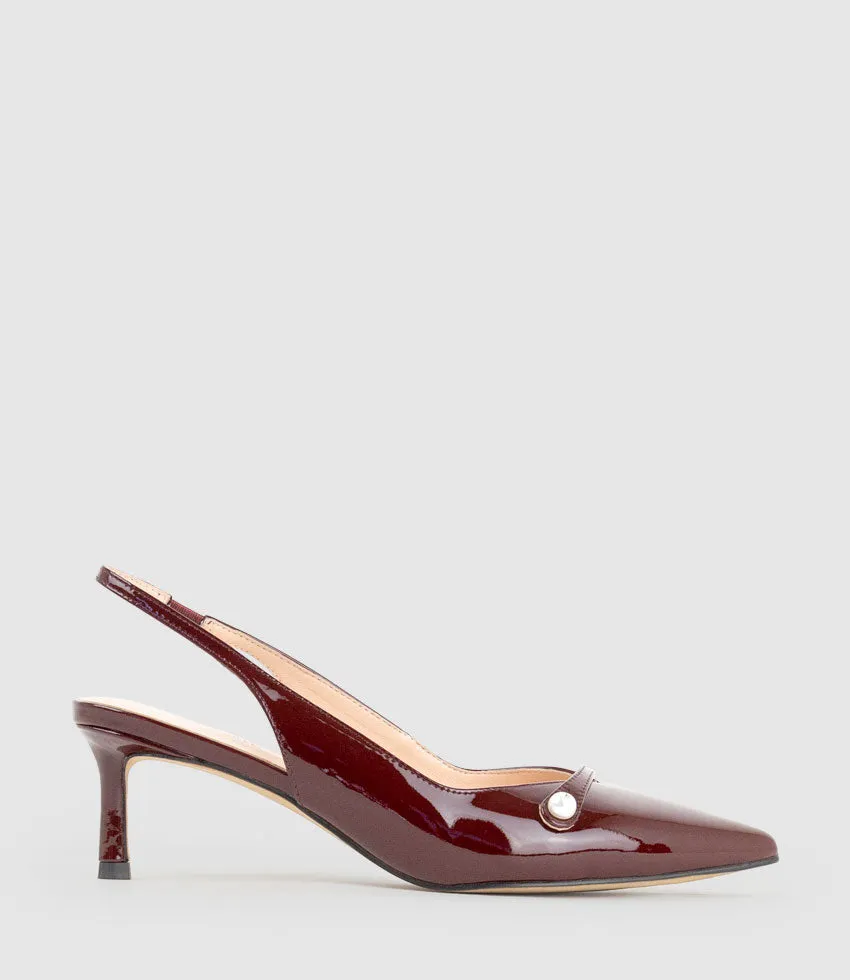 DIVINE55 Slingback Pump with Pearl in Wine Patent sold by Edward Meller