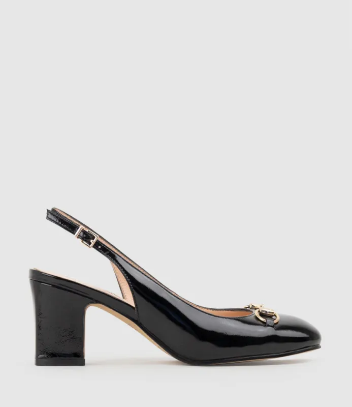 CAMILLE65 Slingback Pump with Trim in Black Crinkle Patent sold by Edward Meller