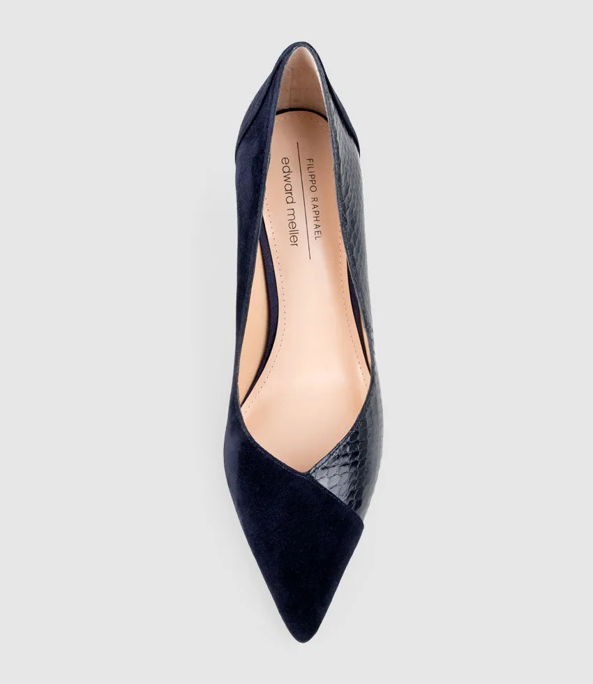 ATIYA85 Mixed Material Pump in Navy Suede sold by Edward Meller product image thumbnail 4
