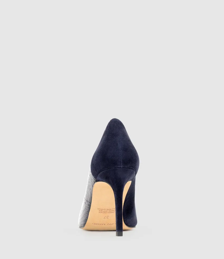 ATIYA85 Mixed Material Pump in Navy Suede sold by Edward Meller product image thumbnail 3