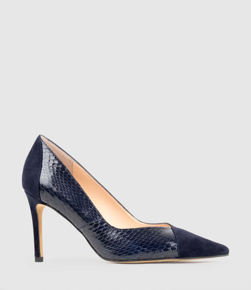 ATIYA85 Mixed Material Pump in Navy Suede sold by Edward Meller product image thumbnail 2