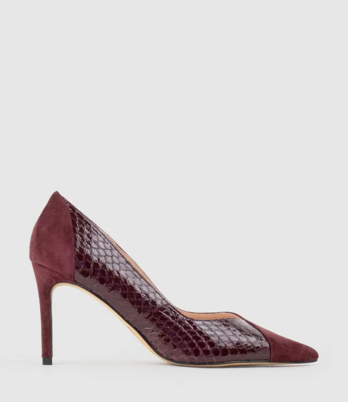ATIYA85 Mixed Material Pump in Black Cherry Suede sold by Edward Meller