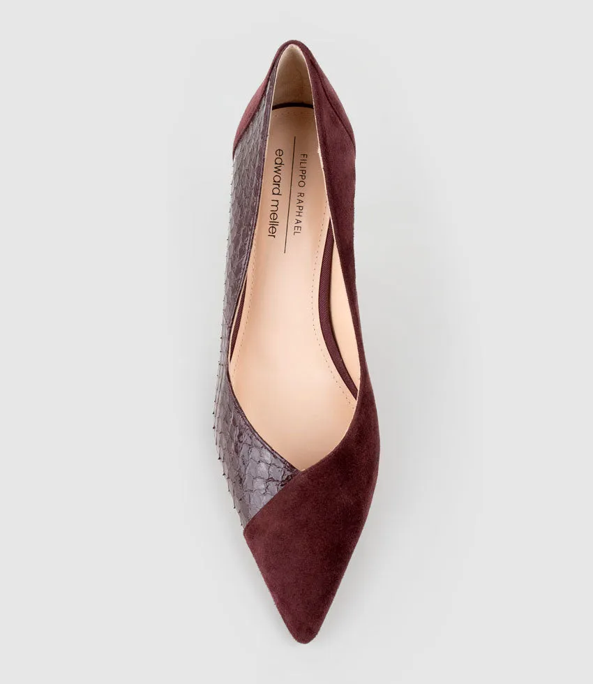 ATIYA85 Mixed Material Pump in Black Cherry Suede sold by Edward Meller product image thumbnail 4