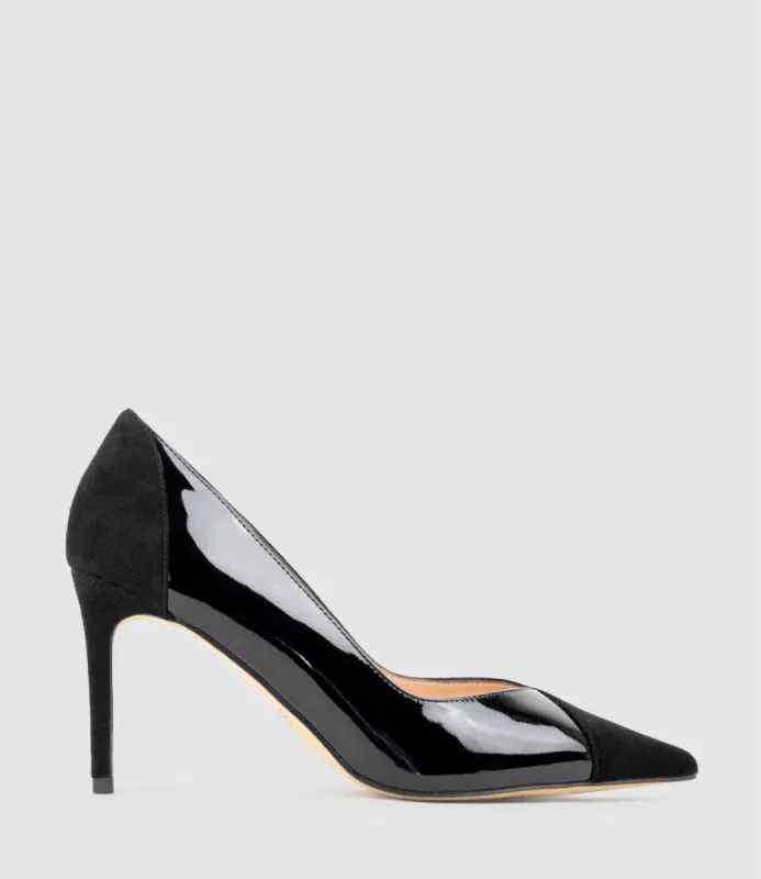 ATIYA85 Mixed Material Pump in Black Suede sold by Edward Meller