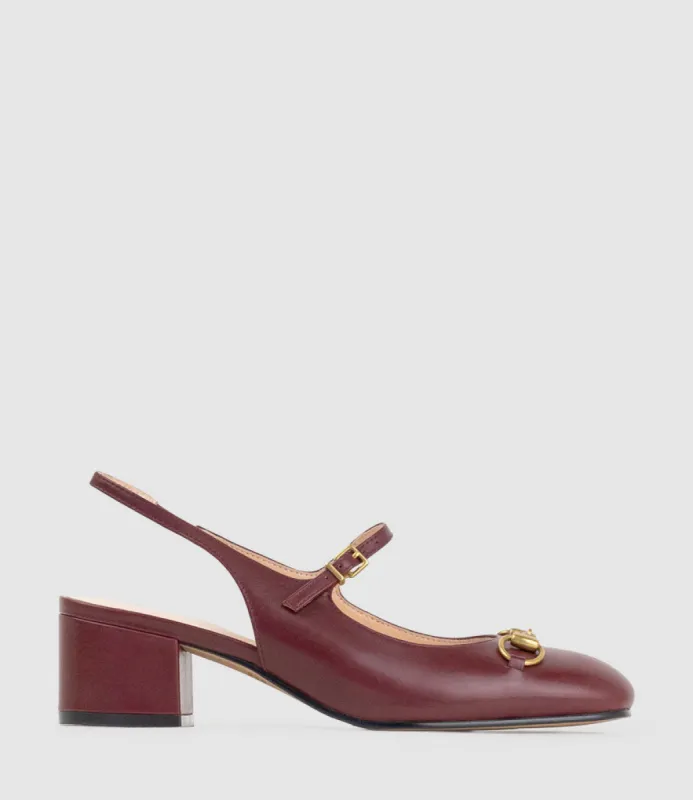 DESIRE45 Mary Jane Slingback Pump in Claret Calf sold by Edward Meller