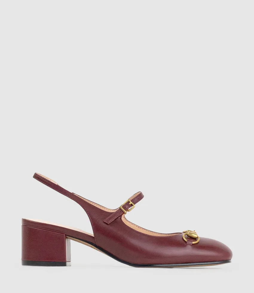 DESIRE45 Mary Jane Slingback Pump in Claret Calf sold by Edward Meller