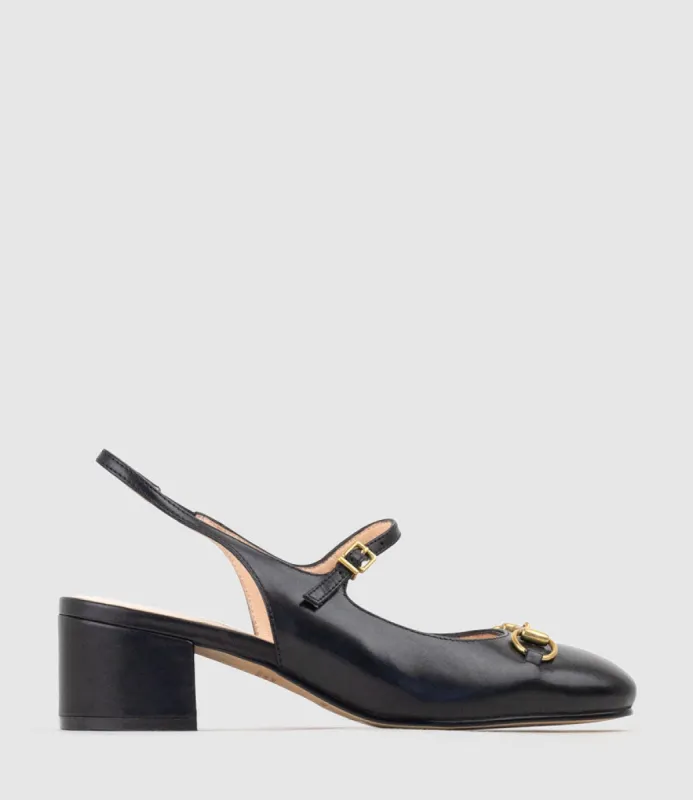 DESIRE45 Mary Jane Slingback Pump in Black Calf sold by Edward Meller