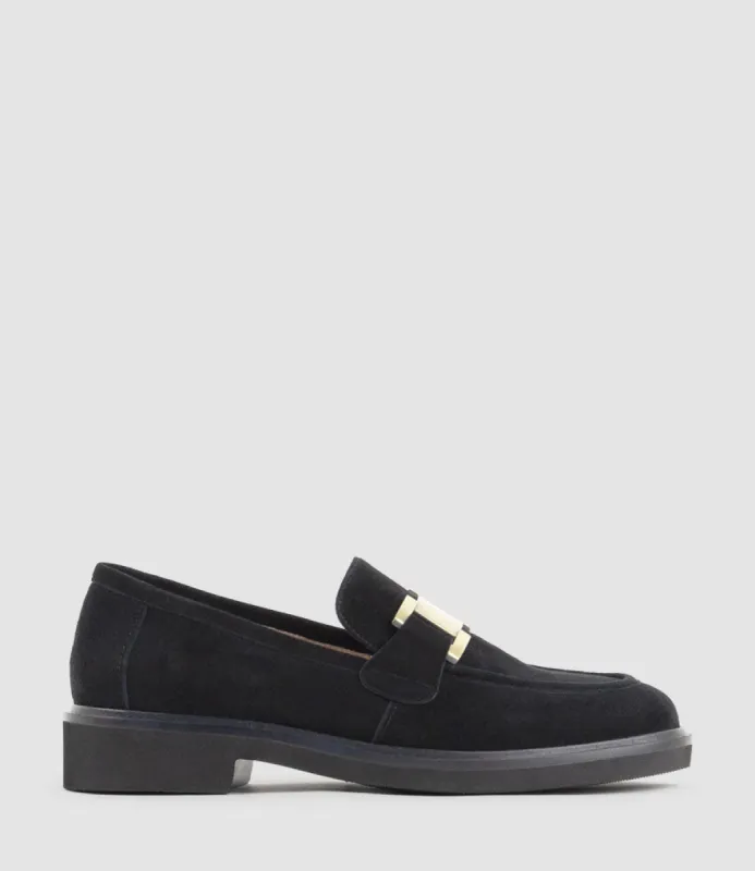 GYRO Loafer with Trim in Black Suede sold by Edward Meller