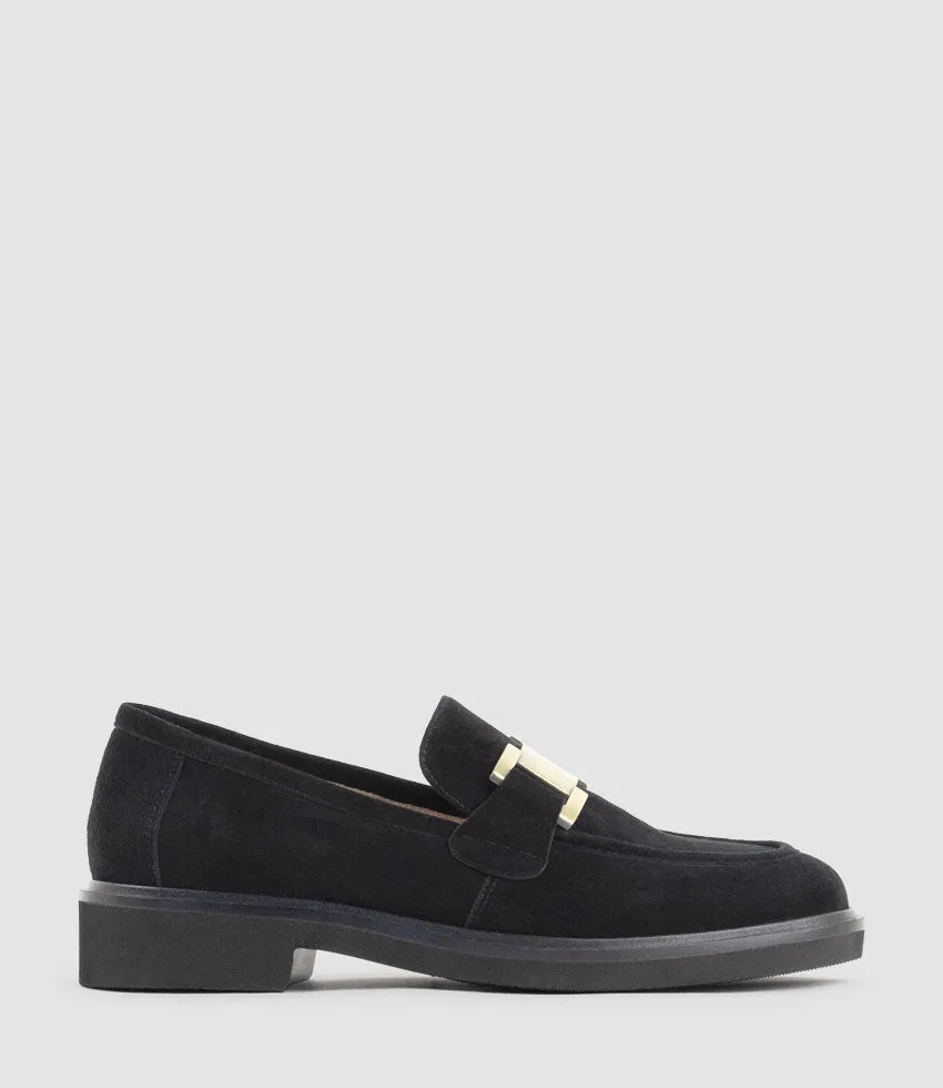 GYRO Loafer with Trim in Black Suede sold by Edward Meller