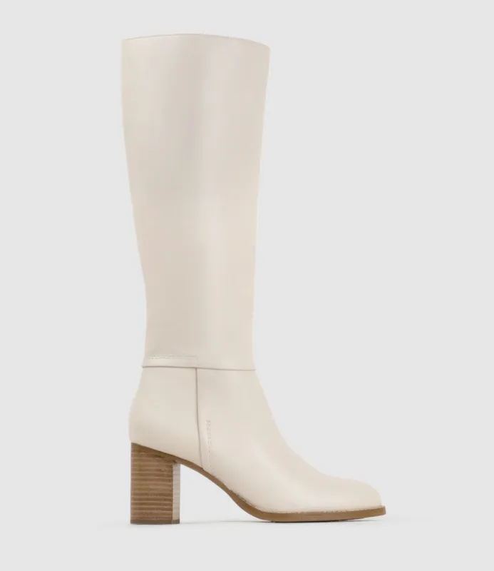 VISAM70 Block Heel Knee High Boot in Offwhite sold by Edward Meller