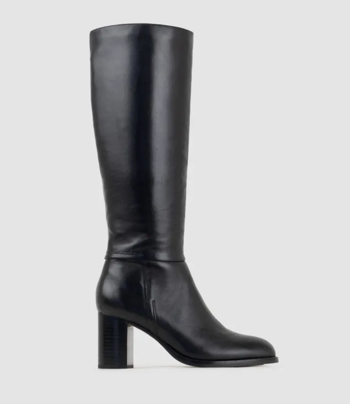 VISAM70 Block Heel Knee High Boot in Black sold by Edward Meller