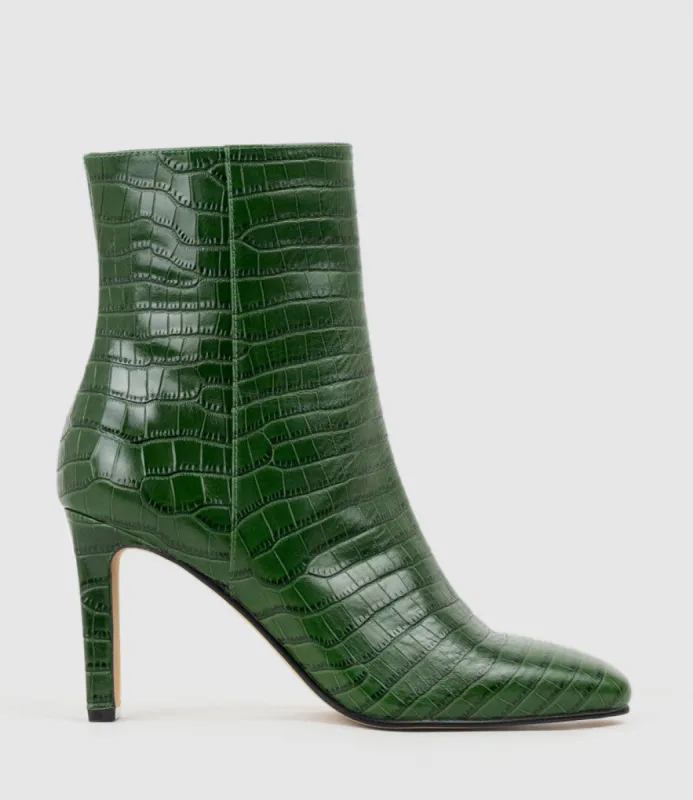 ZORN85 Square Toe Ankle Boot in Green Croc sold by Edward Meller
