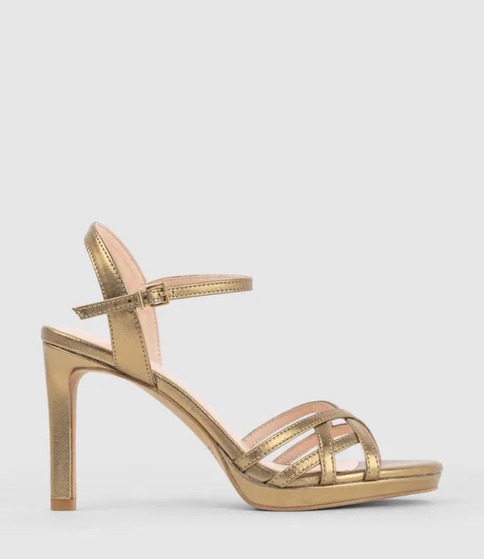SWIFT90 Lattice Front Platform Sandal in Brass made by Edward Meller