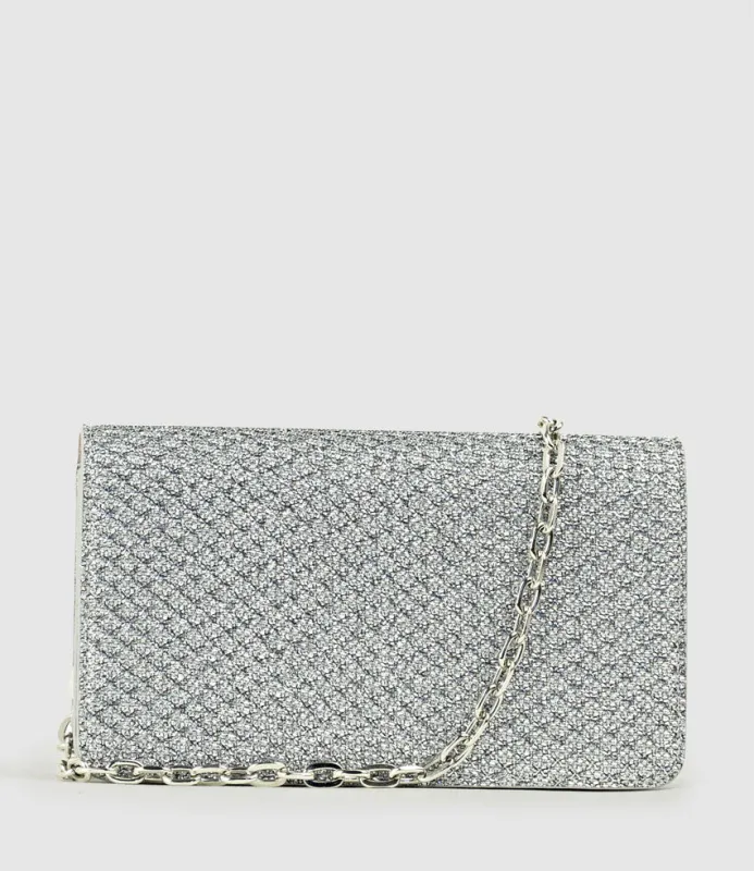 NYX Evening Bag in Silver Metallic Fabric sold by Edward Meller