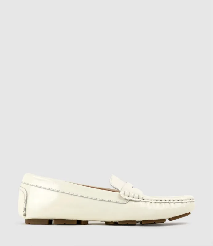 GRACEY Driving Moccasin in Bone Patent sold by Edward Meller