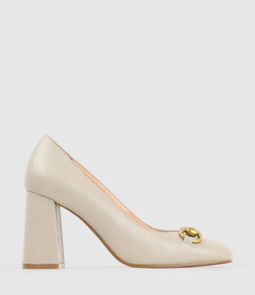 BAILEY85 Block Heel Pump with Trim in Ash Calf sold by Edward Meller