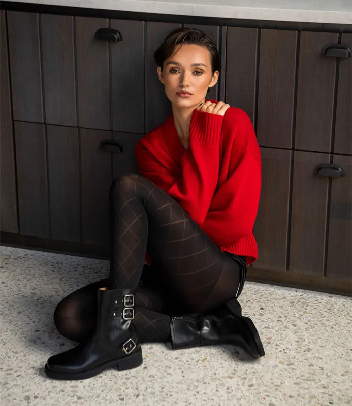WHITLEY Ankle Boot with Three Buckles in Black Calf made by Edward Meller
