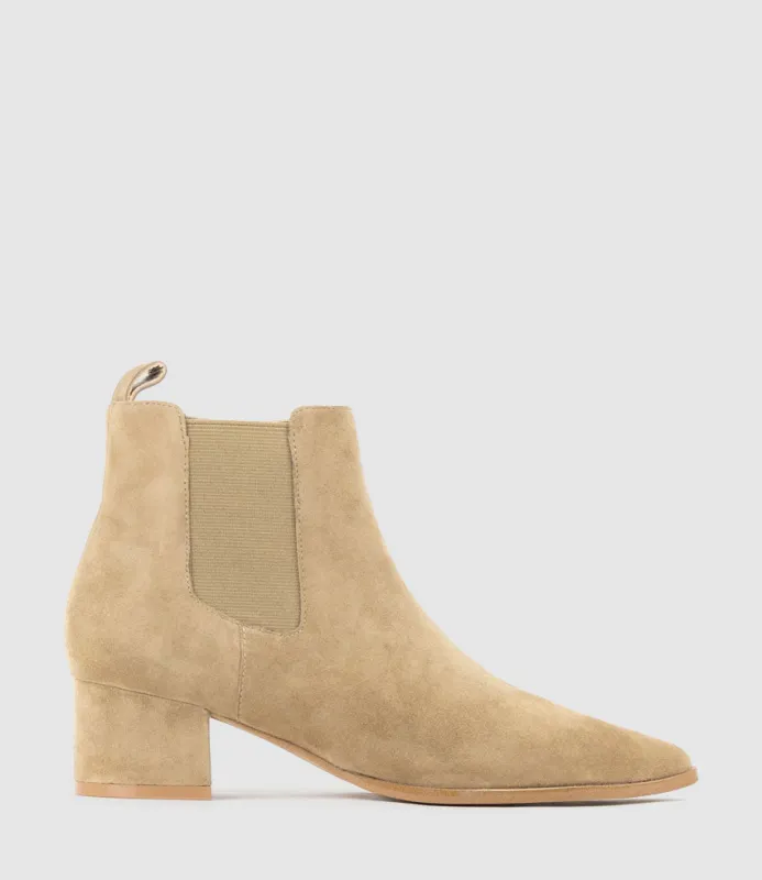 ZENIA45 Ankle Boot with Gusset in Cashew Suede made by Edward Meller
