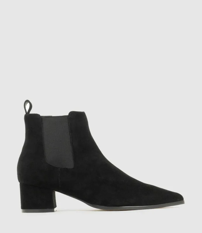 ZENIA45 Ankle Boot with Gusset in Black Suede made by Edward Meller
