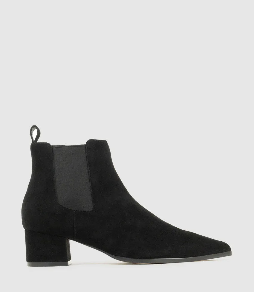 ZENIA45 Ankle Boot with Gusset in Black Suede sold by Edward Meller