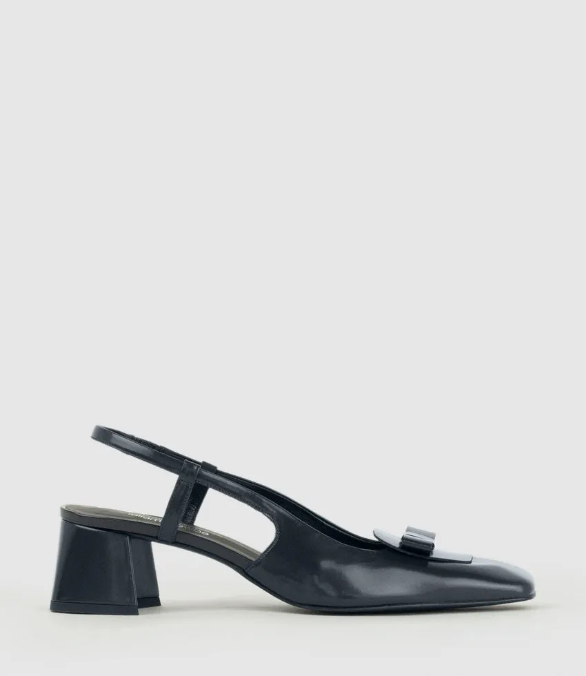 DINA45 Slingback Pump with Bow in Navy High Shine sold by Edward Meller