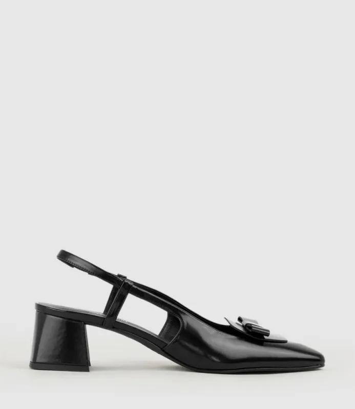 DINA45 Slingback Pump with Bow in Black High Shine sold by Edward Meller