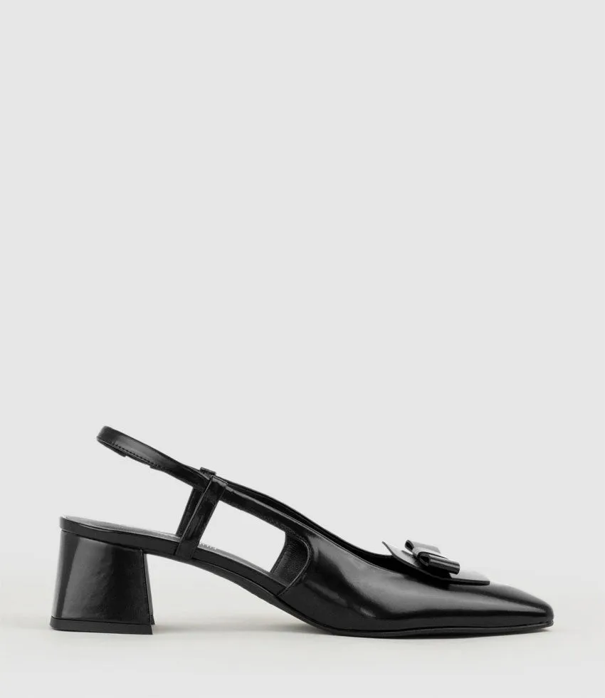 DINA45 Slingback Pump with Bow in Black High Shine sold by Edward Meller