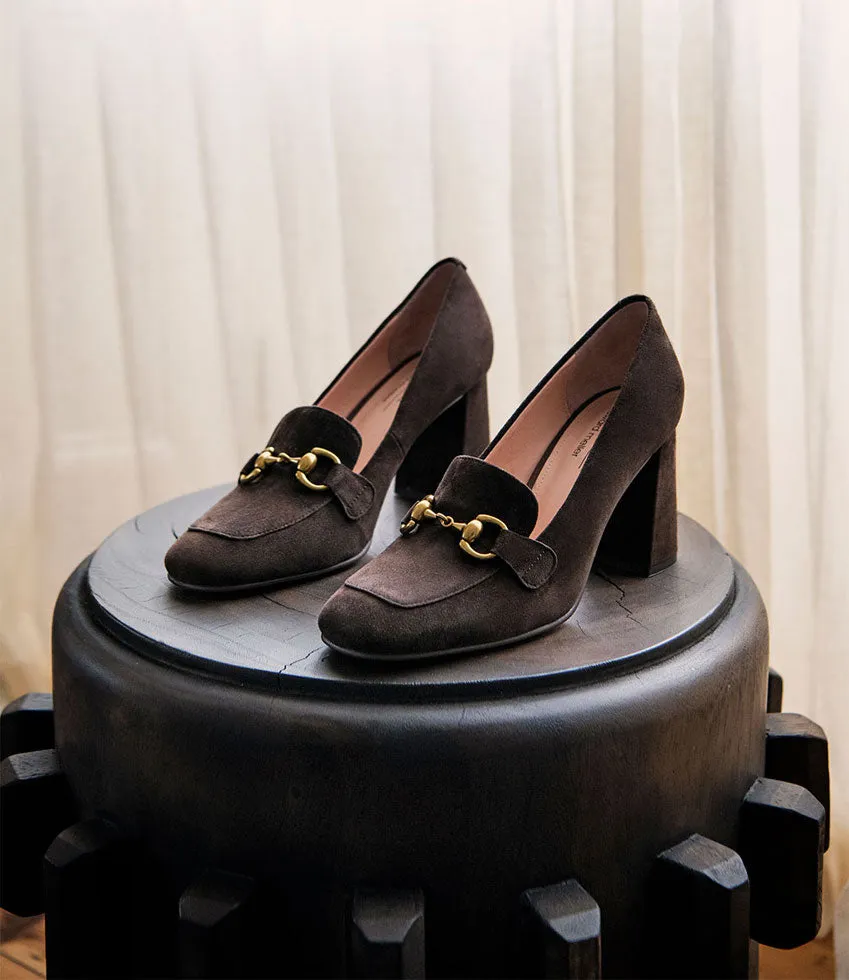 HADLEY85 Heeled Loafer in Chocolate Suede sold by Edward Meller product image thumbnail 4