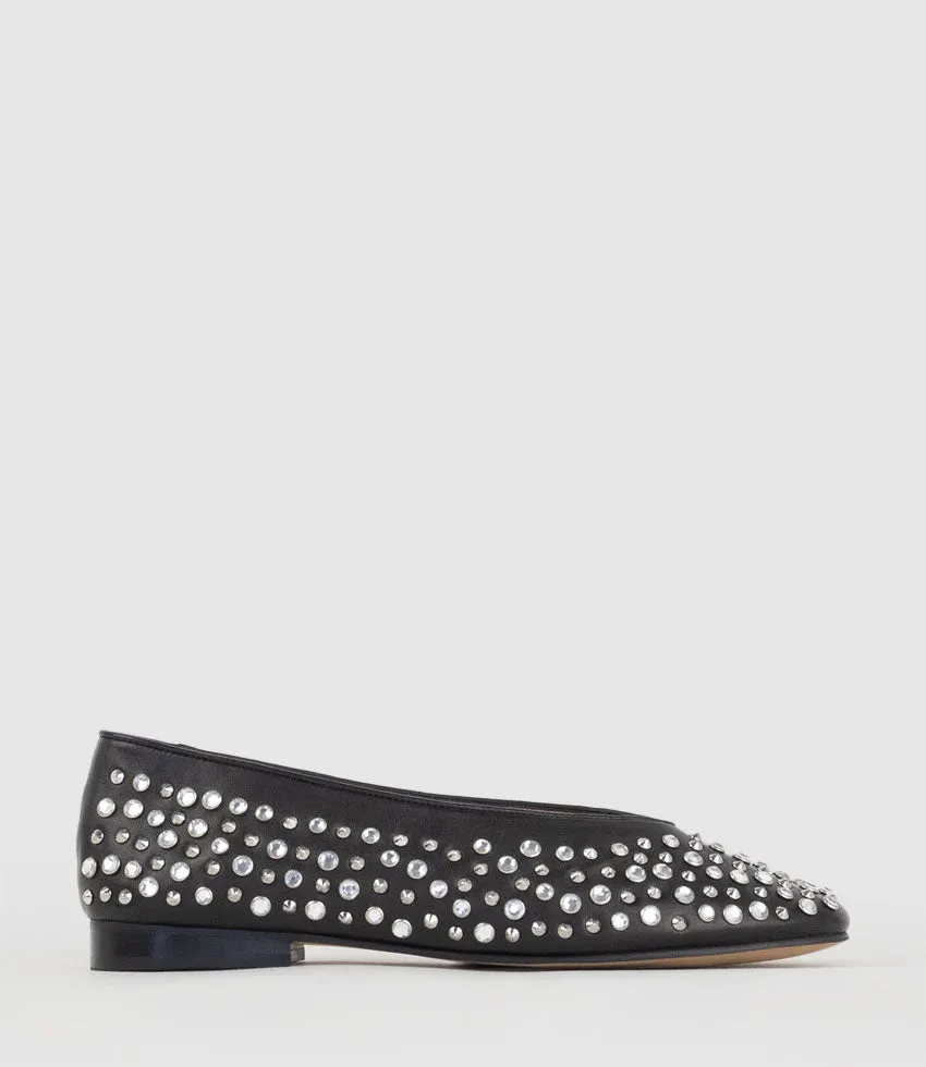 FREYA Stone and Stud Ballet in Black sold by Edward Meller