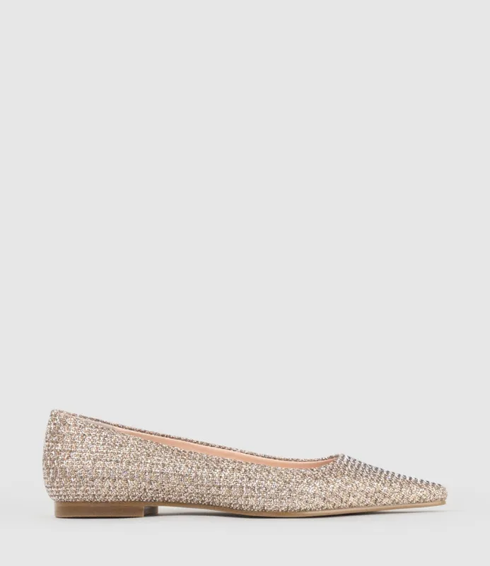ELVY Chiselled Flat Pump in Copper Metallic Fabric sold by Edward Meller